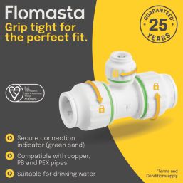 Flomasta  Plastic Push-Fit Reducing Tee 22mm x 22mm x 10mm