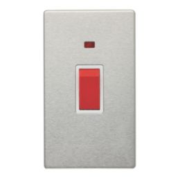 Contactum Lyric 45A 1-Gang DP Control Switch Brushed Steel with Neon with White Inserts