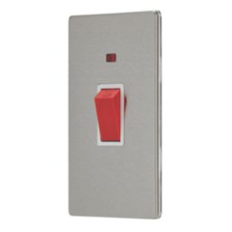 Contactum Lyric 45A 1-Gang DP Control Switch Brushed Steel with Neon with White Inserts