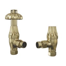 ETAL Ealing 15mm x 1/2" Brushed Brass Angled Traditional Thermostatic Radiator Valve & Lockshield