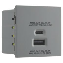 British General Euro Module Modular 3A 45W 2-Outlet Type A & C USB Socket Grey