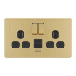 LAP  13A 2-Gang SP Switched Socket + 2.4A 12W 2-Outlet Type A & C USB Charger Satin Brass with Black Inserts