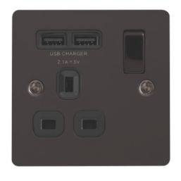 LAP  13A 1-Gang SP Switched Socket + 2.1A 10.5W 2-Outlet Type A USB Charger Black Nickel with Black Inserts
