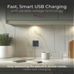 British General Evolve 13A 1-Gang SP Switched Socket + 3A 18W 2-Outlet Type A & C USB Charger Grey with Black Inserts