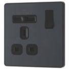 British General Evolve 13A 1-Gang SP Switched Socket + 3A 18W 2-Outlet Type A & C USB Charger Grey with Black Inserts