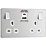 British General Evolve 13A 2-Gang SP Switched Socket + 3A 30W 2-Outlet Type A & C USB Charger Brushed Steel with White Inserts