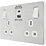 British General Evolve 13A 2-Gang SP Switched Socket + 3A 30W 2-Outlet Type A & C USB Charger Brushed Steel with White Inserts