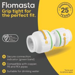 Flomasta  Plastic Push-Fit Reducing Couplers 22mm x 15mm 2 Pack