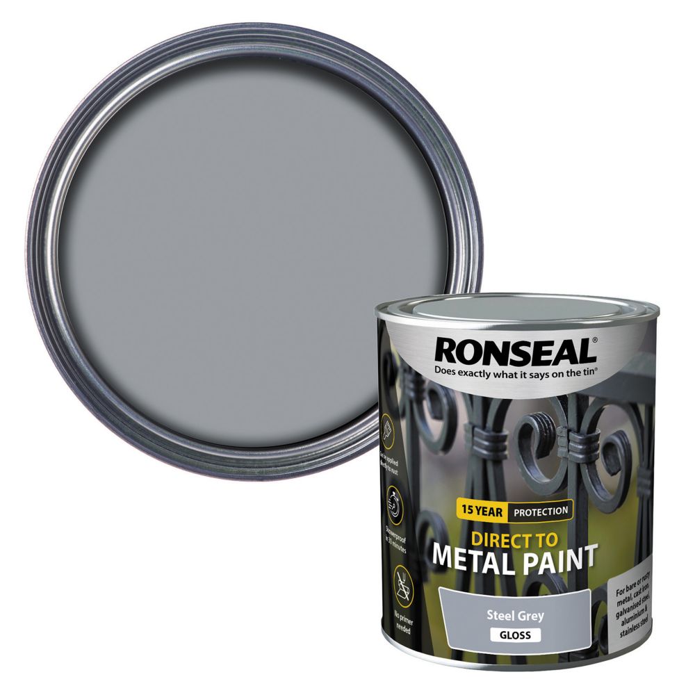 Ronseal 750ml Steel Grey Gloss Anti Corrosive Metal Paint Screwfix