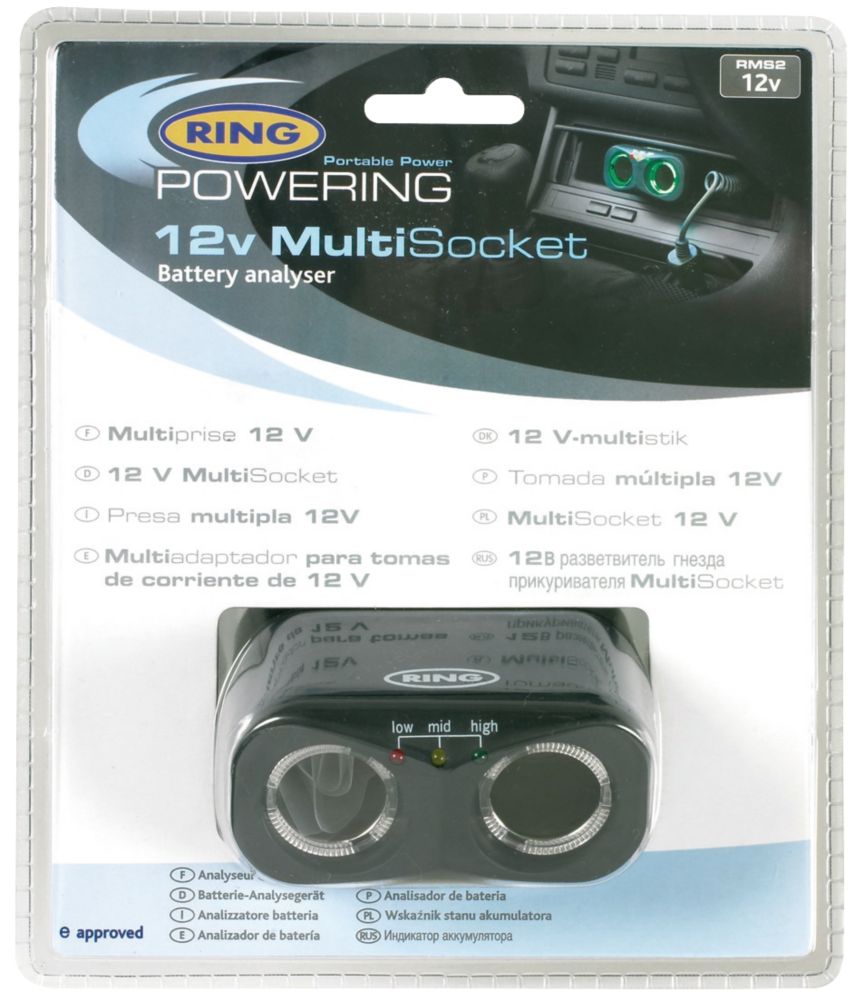 car cigarette lighter socket screwfix Ring 8A Twin Multisocket In-Car Charger with Battery Analyser 12V