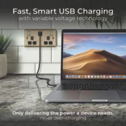 British General Nexus Metal 13A 2-Gang SP Switched Socket + 3A 45W 2-Outlet Type A & C USB Charger Antique Brass with Black Inserts