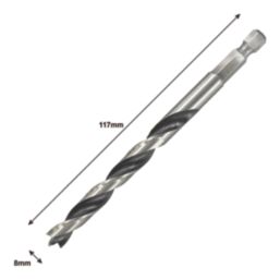 Titan  Hex Shank Double-Flute Brad Point Wood Drill Bit 8mm x 117mm