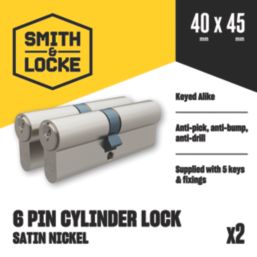 Smith & Locke 1 Star 6-Pin Euro Double Cylinder Locks 40-45 (85mm) Silver 2 Pack
