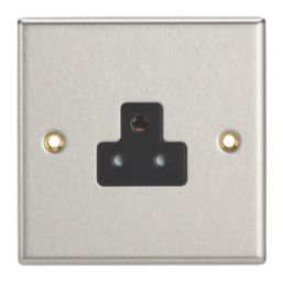 Contactum iConic 2A 1-Gang Unswitched Round Pin Socket Brushed Steel with Black Inserts