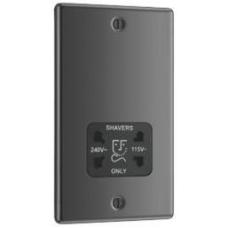 LAP  2-Gang Dual Voltage Shaver Socket 115 / 230V Black Nickel with Black Inserts