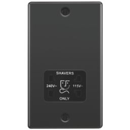 LAP  2-Gang Dual Voltage Shaver Socket 115 / 230V Black Nickel with Black Inserts