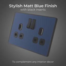 British General Evolve 13A 2-Gang SP Switched Socket Blue  with Black Inserts