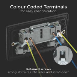 British General Evolve 13A 2-Gang SP Switched Socket Blue  with Black Inserts