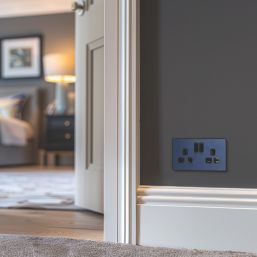 British General Evolve 13A 2-Gang SP Switched Socket Blue  with Black Inserts