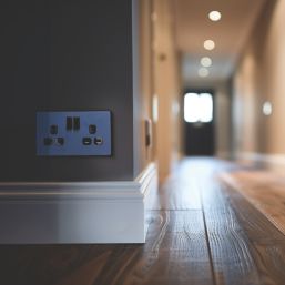 British General Evolve 13A 2-Gang SP Switched Socket Blue  with Black Inserts