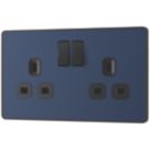 British General Evolve 13A 2-Gang SP Switched Socket Blue  with Black Inserts