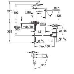 Grohe Start Matt Black 192mm Standard Lever Mono Basin Mixer Tap  With Pop-Up Waste