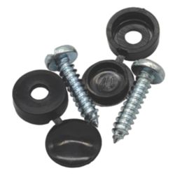 Pearl Consumables  Slotted Self Tapping Black Number Plate Screws & Caps 2 Piece Set