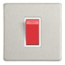 Contactum Lyric 45A 1-Gang DP Control Switch Brushed Steel  with White Inserts