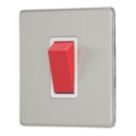 Contactum Lyric 45A 1-Gang DP Control Switch Brushed Steel  with White Inserts