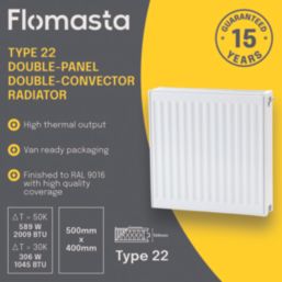Flomasta 500mm x 400mm 2009BTU White Type 22 Convector Radiator