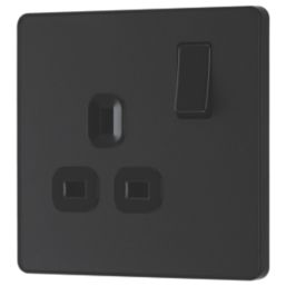 British General Evolve 13A 1-Gang SP Switched Socket Matt Black  with Black Inserts