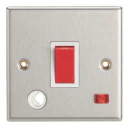 Contactum iConic 32A 1-Gang DP Control Switch & Flex Outlet Brushed Steel with Neon with White Inserts