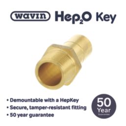 Hep2O  Brass Push-Fit Adapting Male Coupler 22mm x 3/4"