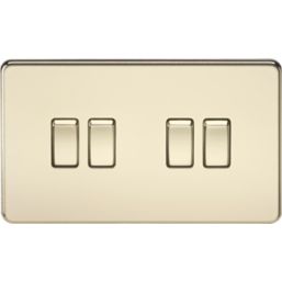 Knightsbridge  10AX 4-Gang 2-Way Light Switch  Polished Brass