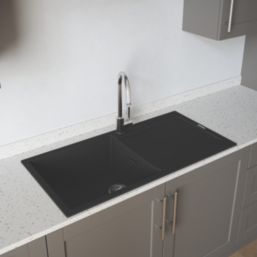 Carysil GD100L-MB 1 Bowl Granite Composite Kitchen Sink Midnight Black Reversible 1000mm x 500mm