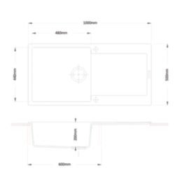 Carysil GD100L-MB 1 Bowl Granite Composite Kitchen Sink Midnight Black Reversible 1000mm x 500mm