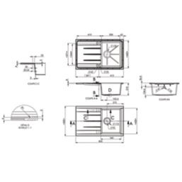 1 Bowl Plastic & Resin Kitchen Sink & Drainer White Reversible 800mm x 500mm