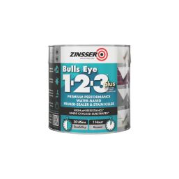 Zinsser Bulls Eye 1-2-3 Plus 2.5Ltr White Matt Stain Block Interior & Exterior Multi Surface Primer