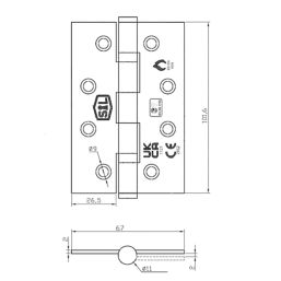Smith & Locke  Brushed Brass Grade 7 Fire Rated Ball Bearing Hinges 102mm x 67mm 2 Pack