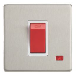 Contactum Lyric 45A 1-Gang DP Control Switch Brushed Steel with Neon with White Inserts