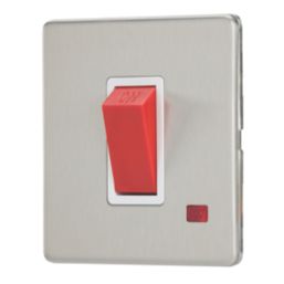 Contactum Lyric 45A 1-Gang DP Control Switch Brushed Steel with Neon with White Inserts