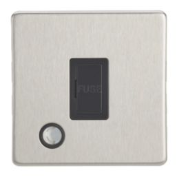 Contactum Lyric 13A Unswitched Fused Spur & Flex Outlet  Brushed Steel with Black Inserts