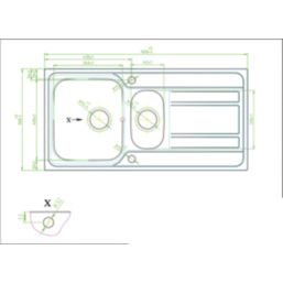 1.5 Bowl Stainless Steel Kitchen Sink & Drainer  1000mm x 500mm
