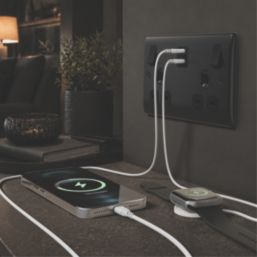British General Nexus Metal 13A 2-Gang SP Switched Socket + 3.25A 22W 2-Outlet Type C USB Charger Matt Black with Black Inserts