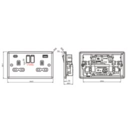 Knightsbridge  13A 2-Gang SP Switched Socket + 4.0A 20W 2-Outlet Type A & C USB Charger Polished Chrome with Black Inserts