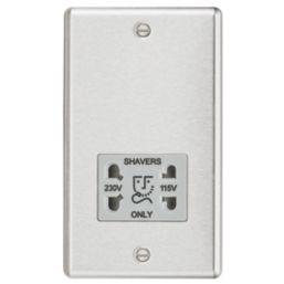 Knightsbridge  2-Gang Dual Voltage Shaver Socket 115 V / 230V Brushed Chrome with Colour-Matched Inserts