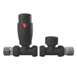 ETAL Danva 15mm x 1/2" Anthracite Straight & L/S Modern Thermostatic Radiator Valve & Lockshield