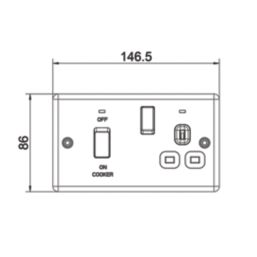 LAP  45A 2-Gang 2-Pole Cooker Switch & 13A DP Switched Socket Antique Brass with LED with Black Inserts
