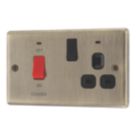 LAP  45A 2-Gang 2-Pole Cooker Switch & 13A DP Switched Socket Antique Brass with LED with Black Inserts