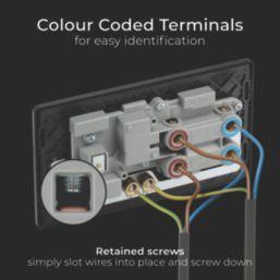 British General Evolve 45A 2-Gang 2-Pole Cooker Switch & 13A DP Switched Socket Copper with LED with Black Inserts